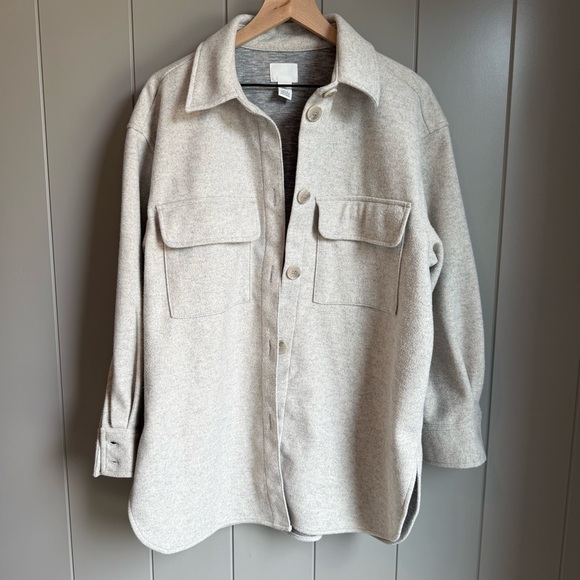 H&M Women’s Jersey Shirt Jacket Shacket in Light Beige Melange Medium - Picture 14 of 14
